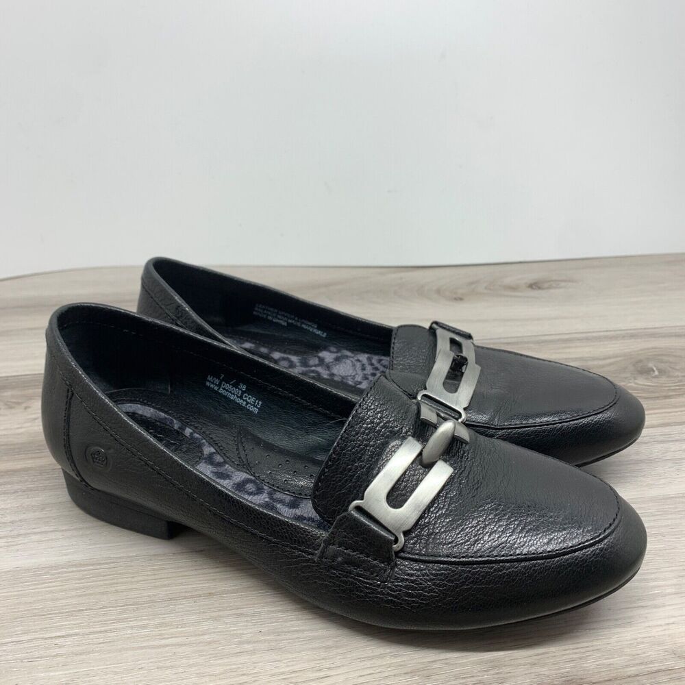Women’s 7 / 38 BORN Orin Velluto Loafers Flat Shoe Moc Toe Slip On Black D05003